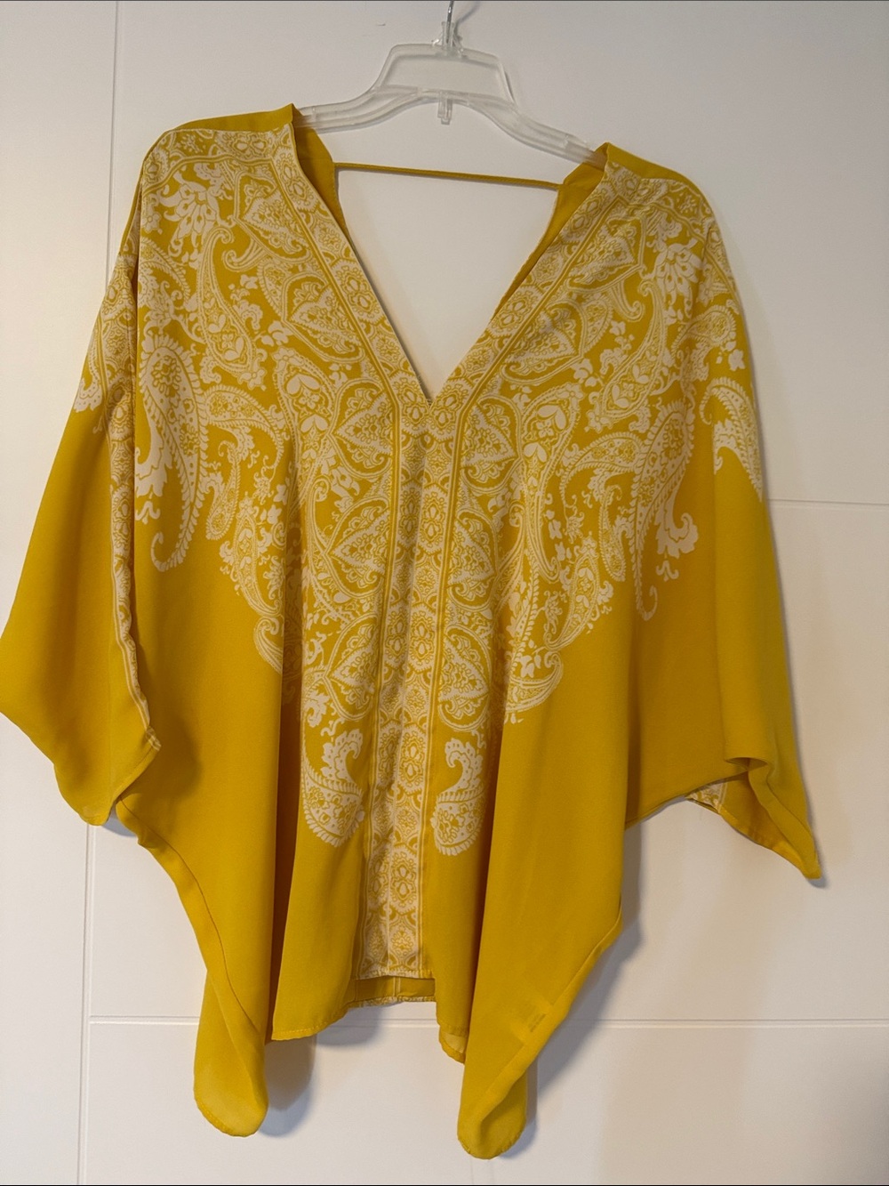 Rose & Olive Mustard Yellow Paisley V-Neck Poncho Blouse